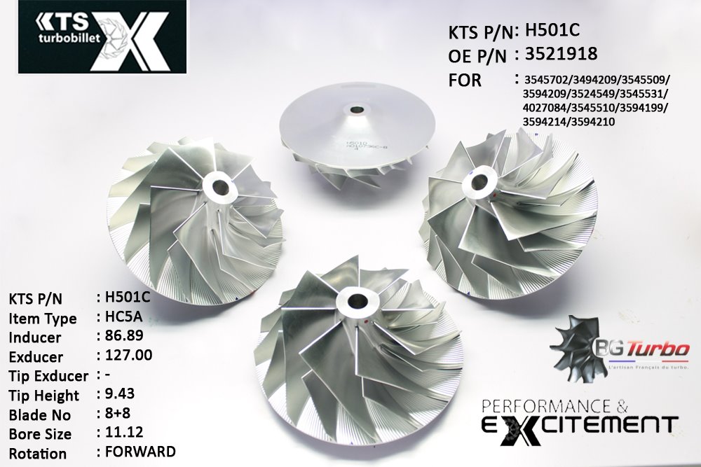 Turbo ROUE FORGÉE MFS PERFORMANCE - 8+8 PALES - INDUCER : 86,89 - EXDUCER : 127 - TYPE : HC5AANGLE : 60° - ROTATION : Forward - SUPER BACK : 10,17 - BORE SIZE : 11,12
